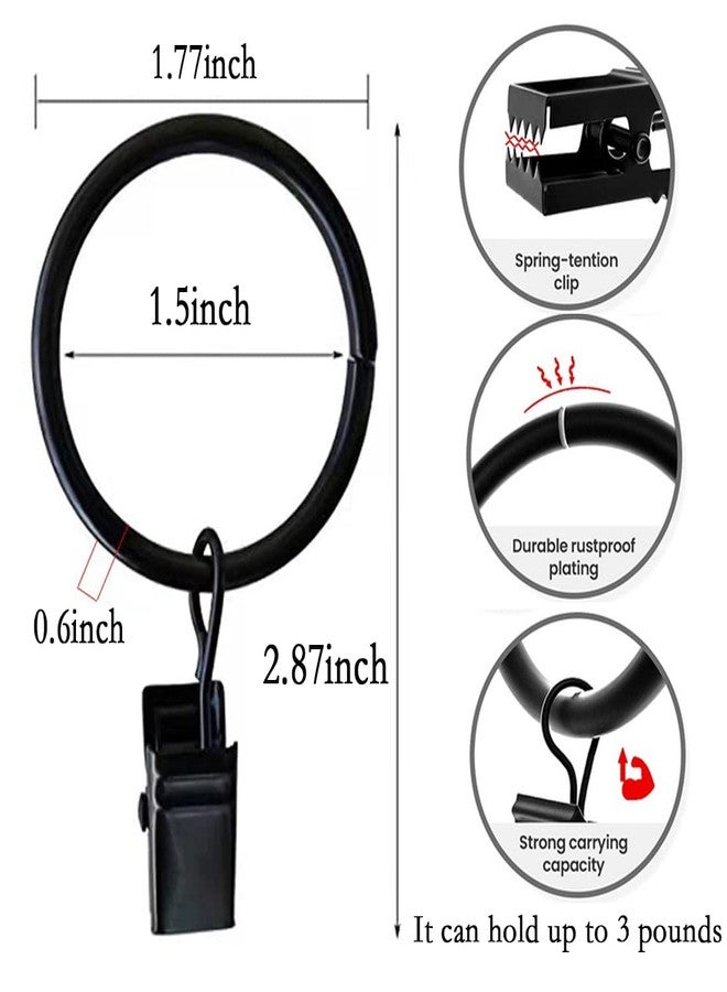 Lchkrep 1.5 inch Curtain Rings, 20 Pcs Black Curtain Hooks, Rustproof Metal Curtain Rings with Clips, Solid Curtain Clips with Rings, Decorative Vintage Curtain Hooks - Image 5